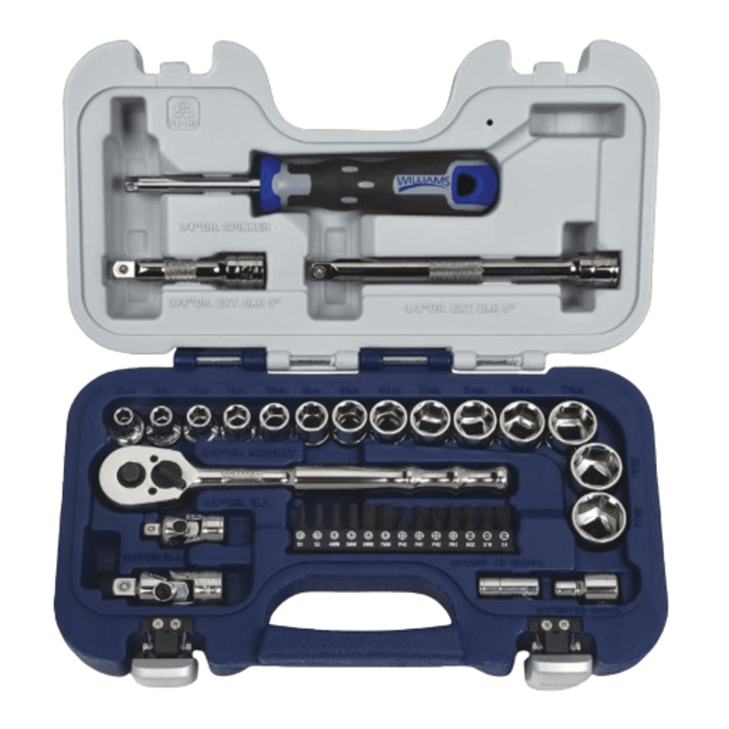 JHW50613B - Williams - Basic Tool Set with 1/4" Hex Screwdriver Bits 6 Drive 6-Point Metric 35pc