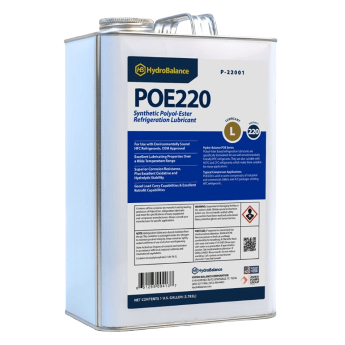 P-22001 - HydroBalance - ISO 220 Polyol Ester Ref Lube 1 Gal Metal Can, (4PK)