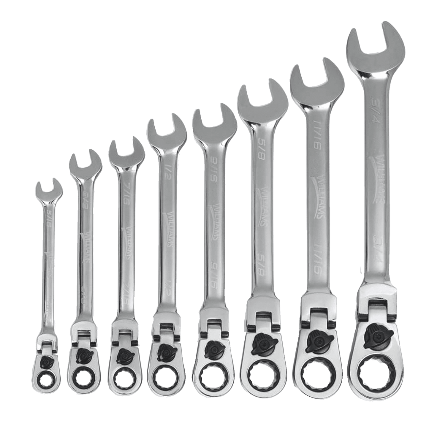 JHWWS1168RCF - Williams - 8 pc 12-Point SAE Flex-Head Reversible Ratcheting Combination Wrench