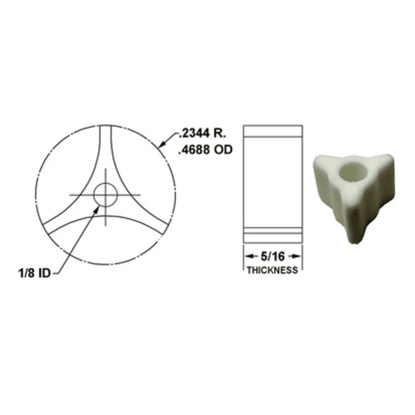 17794 - Crown - .468 DIA. SPIDER 3 PRONG   .128 I.D. 5/16 THICK (1EA)