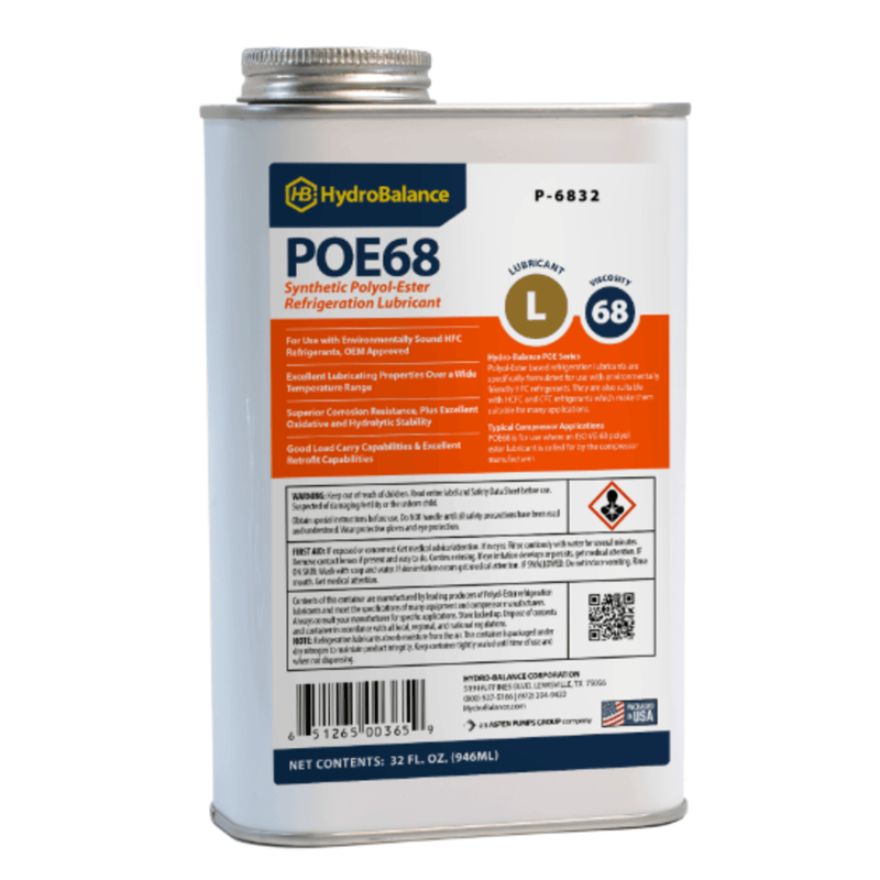 P-E6832  -  HydroBalance - ISO 68s Polyol Ester Ref Lube 32 fl.oz. Metal Can, (12PK)