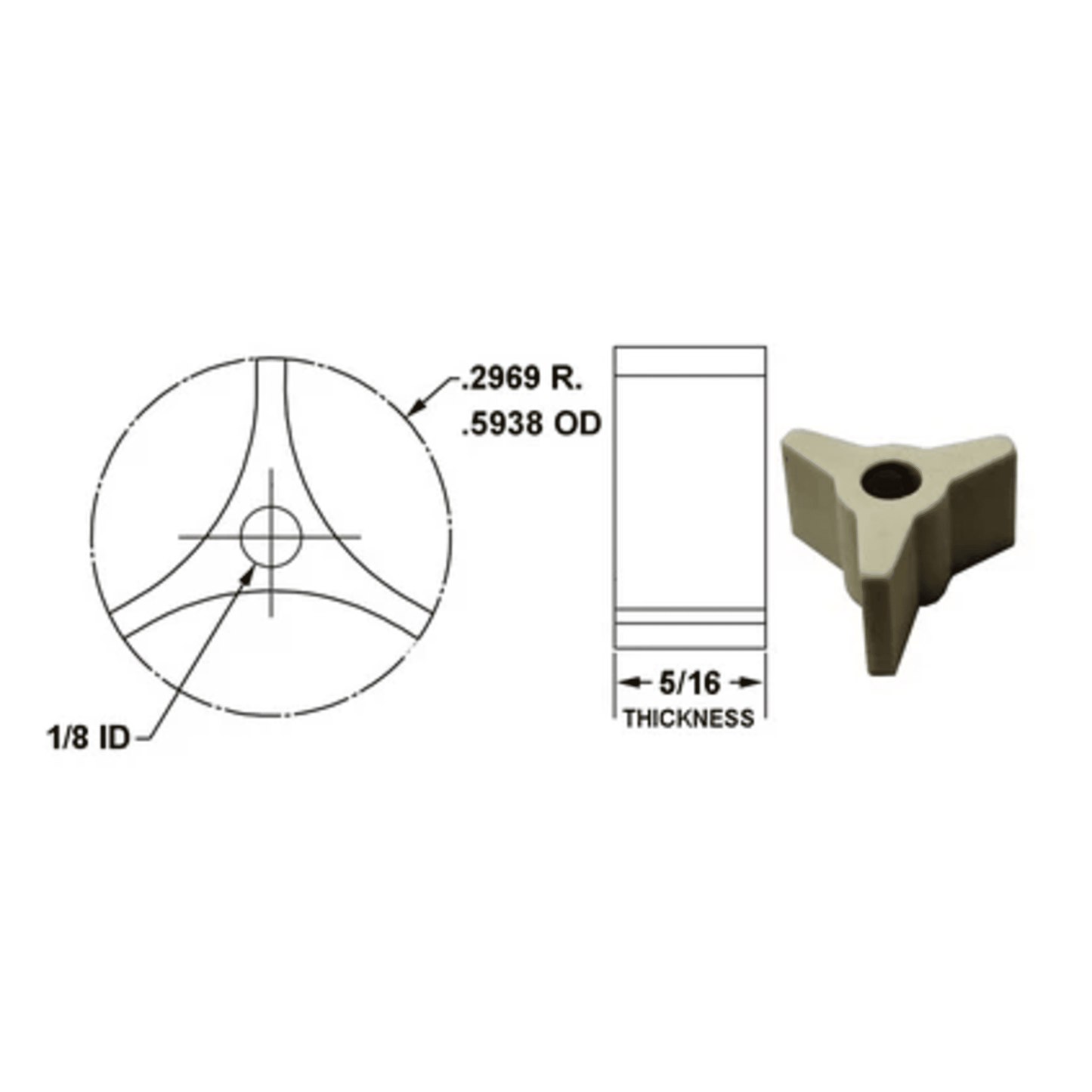 17415 - Crown - STAR CERAMIC .601 DIA. STAR (3) POINTS (1EA)