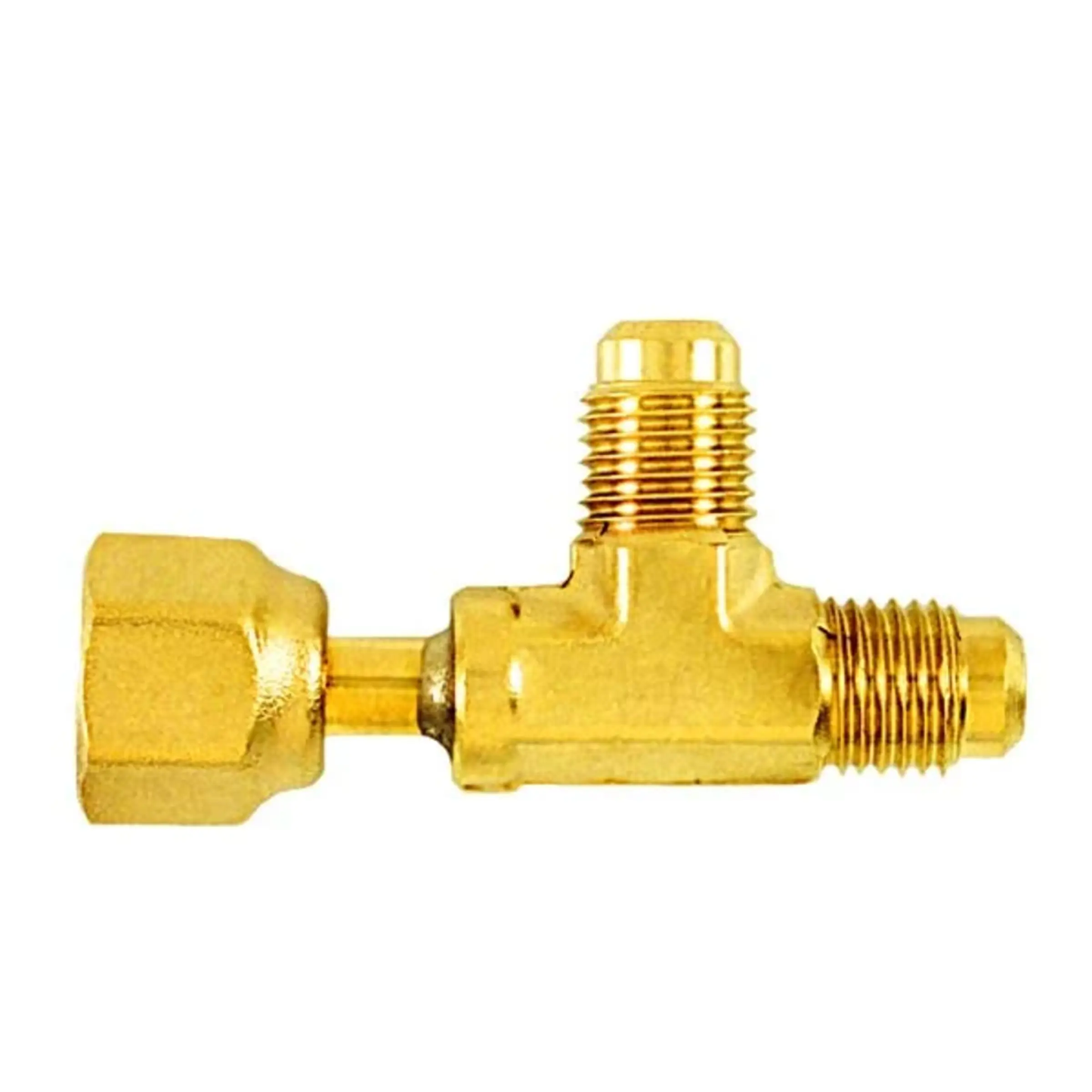 CD9628/2 - C&D - forged brass tee, 1/4" f. flare without depressor tip x 1/4" m. 2PK