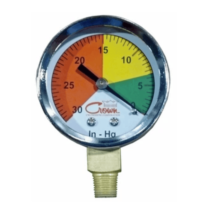 CRO-41402C / WP-F100-14 - Crown - Gauge VAC 0-30"Hg Color Coded 2" Face, 1/8" NPT, Btm