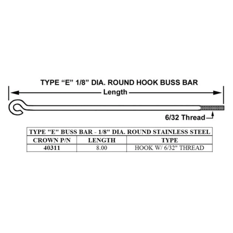 40311 - Crown - Buss Bar E Type SS 8"