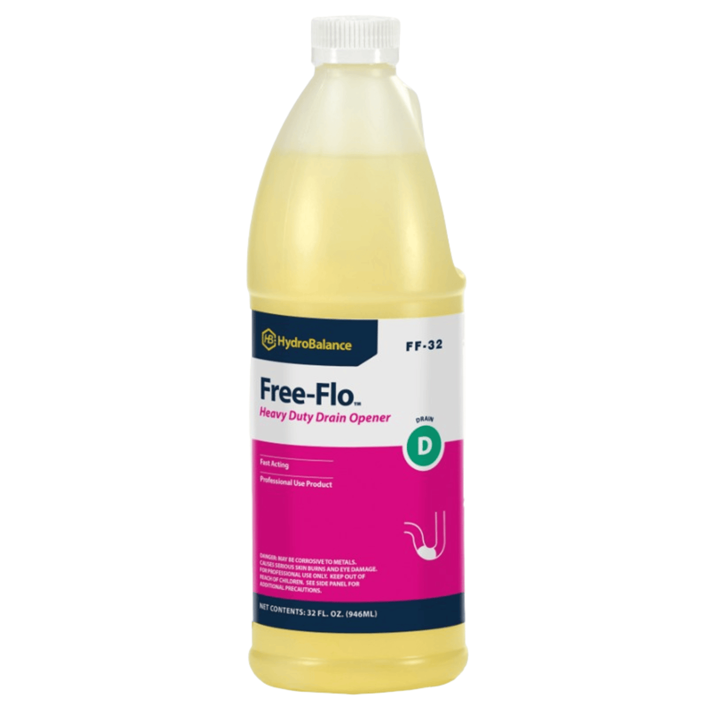 FF-32  -  HydroBalance - Free-Flo Hvy Duty Drain Opener 1 Quart Bottle, (6PK)