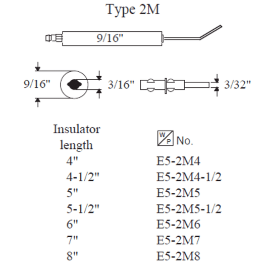 E5-2M10-2PK - Westwood - Type 2M Electrode, 10” 2pk