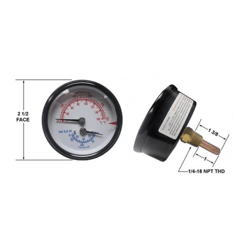 CRO-41460 / WP-H25-16 - Crown - Pressure/Temperature Gauge 1/4" NPT CBM