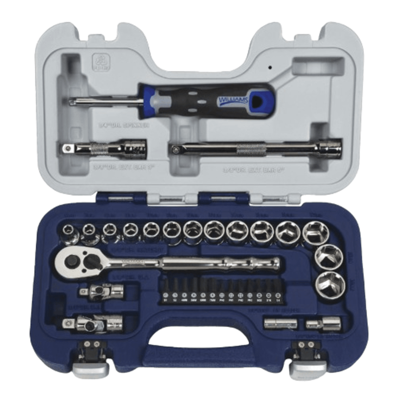 JHW50613B - Williams - Basic Tool Set with 1/4" Hex Screwdriver Bits 6 Drive 6-Point Metric 35pc