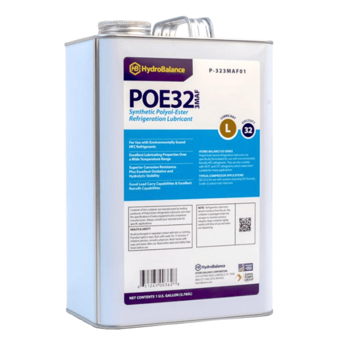 P-323MAF01  -  HydroBalance - ISO 32 3MAF POE Ref Lube 1 Gal Metal Can, (4PK)