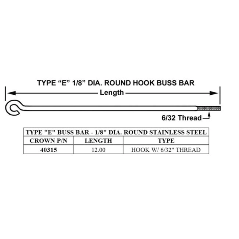 CRO-40315 / WP-E9-TYPE - Crown - Buss Bar E Type SS 12" ET