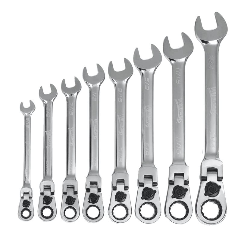 JHWWS1168RCF - Williams - 8 pc 12-Point SAE Flex-Head Reversible Ratcheting Combination Wrench