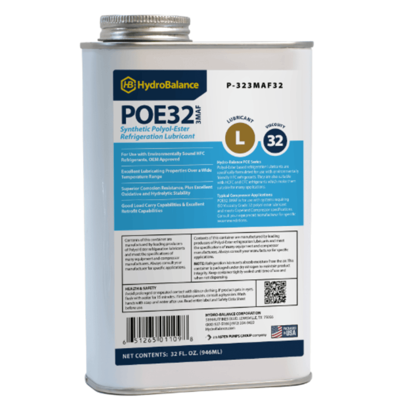 P-323MAF32  -  HydroBalance - ISO 32 3MAF POE Ref Lube 1 Quart Metal Can, (12PK)