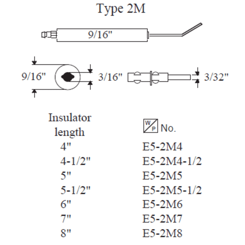 05040 - Type 2M Electrode, 4” 2pk (Crown replacement for WP-E5-2M4-2PK)
