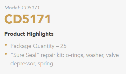 CD5171 - C&D - "Sure Seal" repair kit: o-rings, washer, valve depressor, spring 1SET