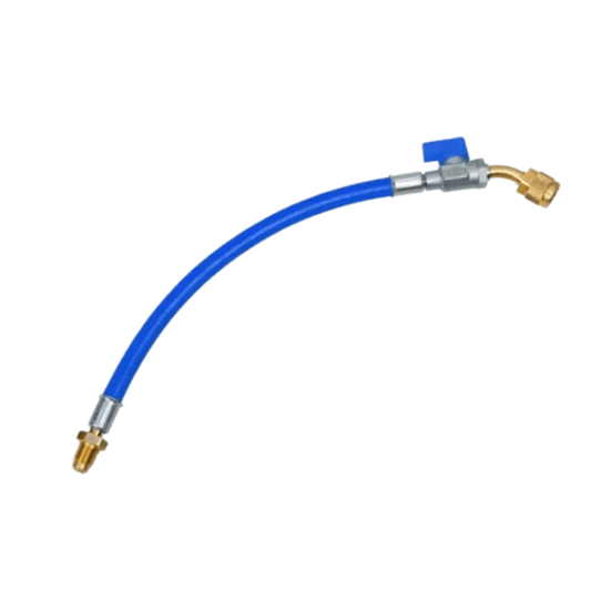 Refco 4682056, CA-CL-9-B-M, Connecting hose, blue, with ball valve, 1/4"SAE, 9"