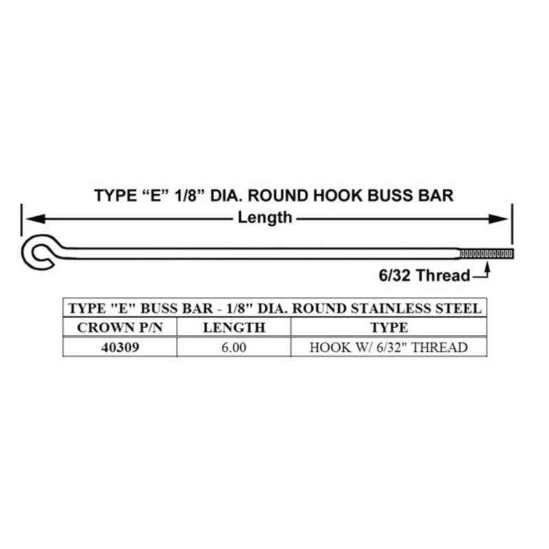 40309 - Crown - Buss Bar E Type SS 6"
