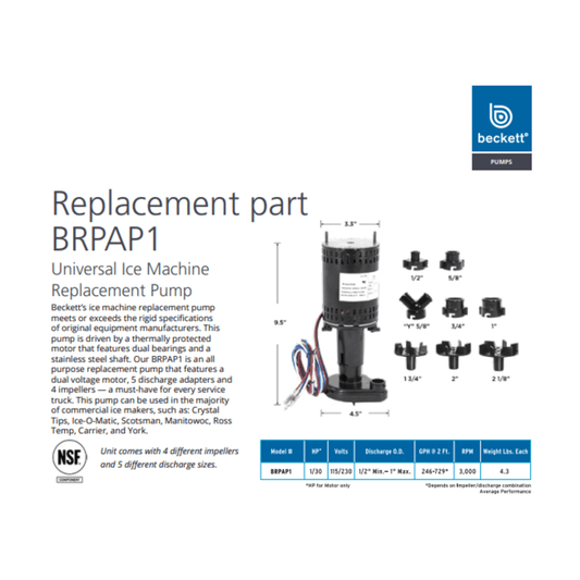 Beckett BRPAP1 Universal Ice Machine Replacement Pump