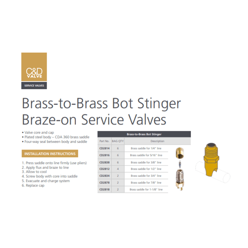 C&D Brass-to-Brass Bot Stinger Braze-on Service Valves