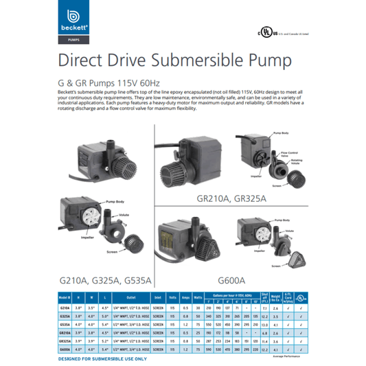 Beckett GR325A Direct Drive Submersible Pump