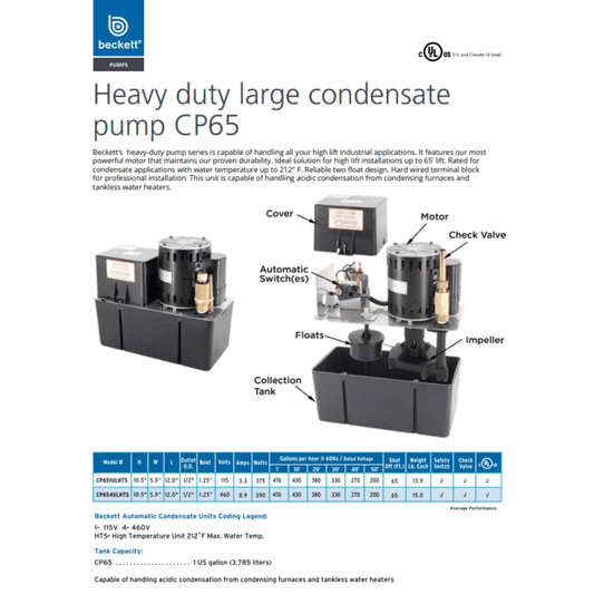 Beckett CP65 Plenum Rated Condensate Pump