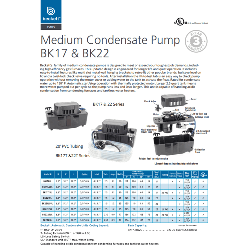 Beckett BK17 Medium Condensate Pump