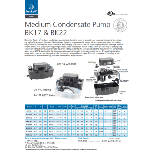 Beckett BK22 Medium Condensate Pump