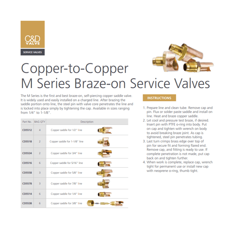 C&D Copper-to-Copper M Series Braze-on Service Valves
