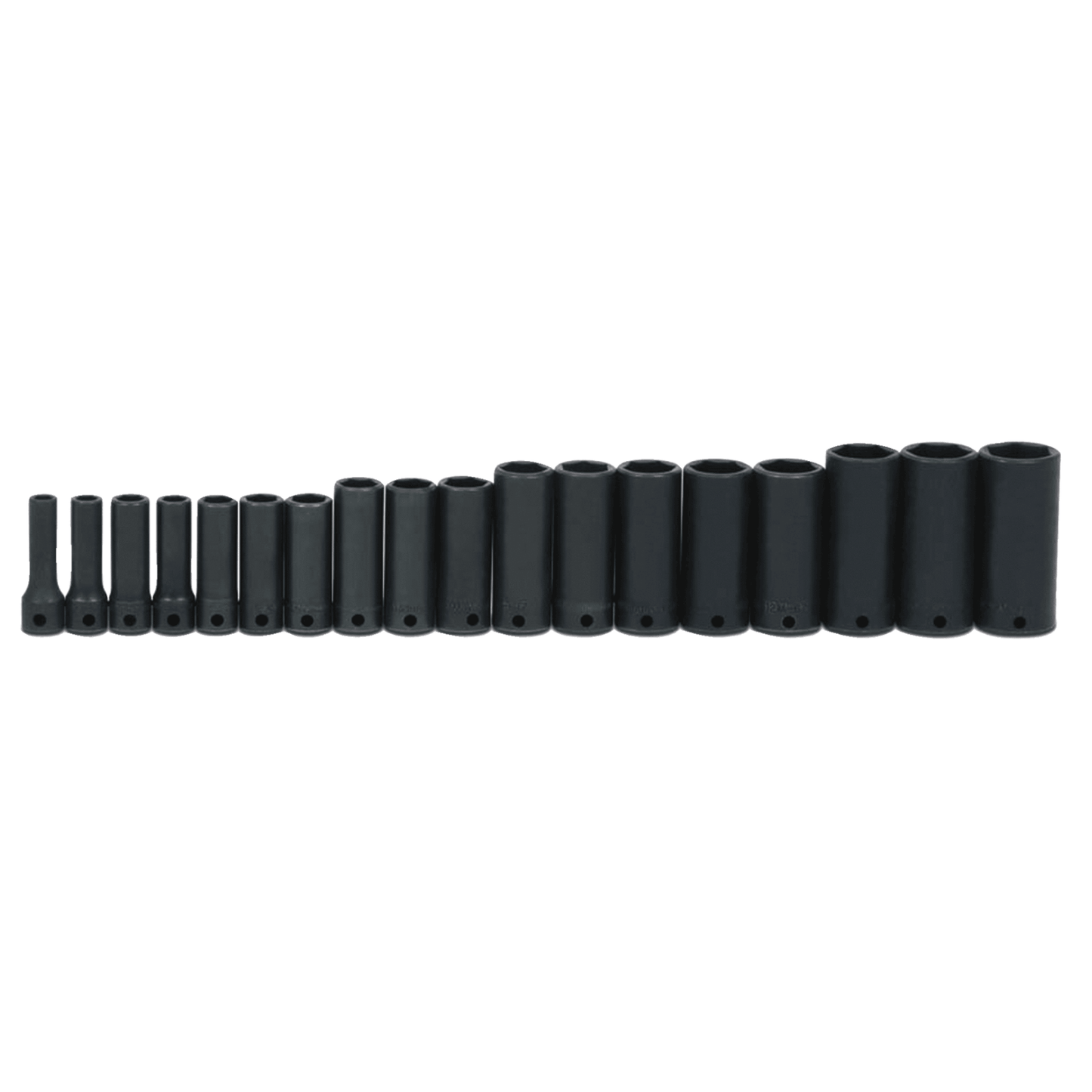 JHWMS-12-18H - Williams - 18 pc 3/8" Drive 6-Point Metric Deep Socket Set on Rail and Clips