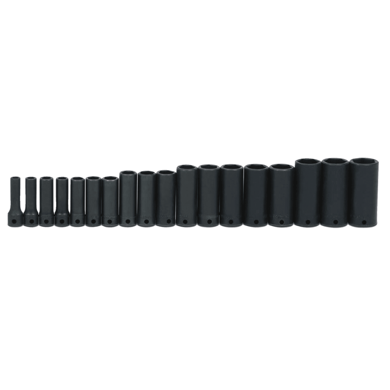 JHWMS-12-18H - Williams - 18 pc 3/8" Drive 6-Point Metric Deep Socket Set on Rail and Clips